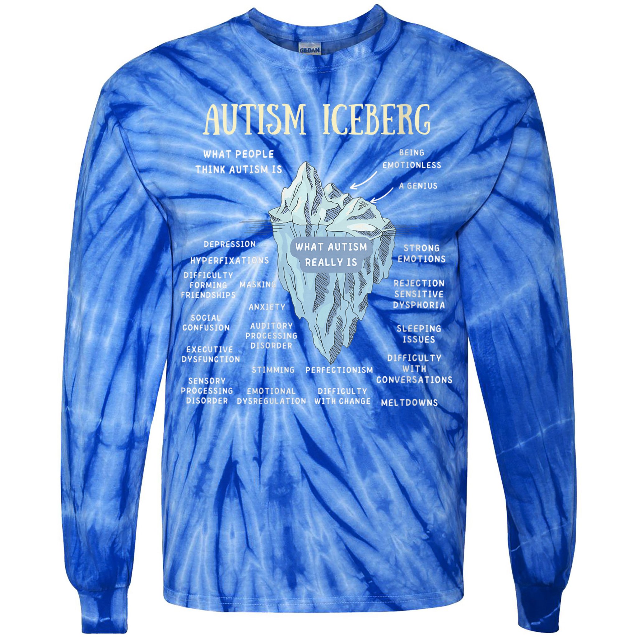 Wo Accept Understand Love Autism Awareness Autism Iceberg V-Neck Tie-Dye Long Sleeve Shirt