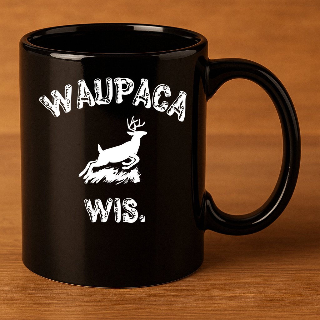 Waupaca Wis. Dustin Deer 11oz C Handle Ceramic Mug