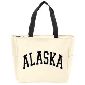 Wo Alaska Varsity Style Pink with Black Text Zip Tote Bag