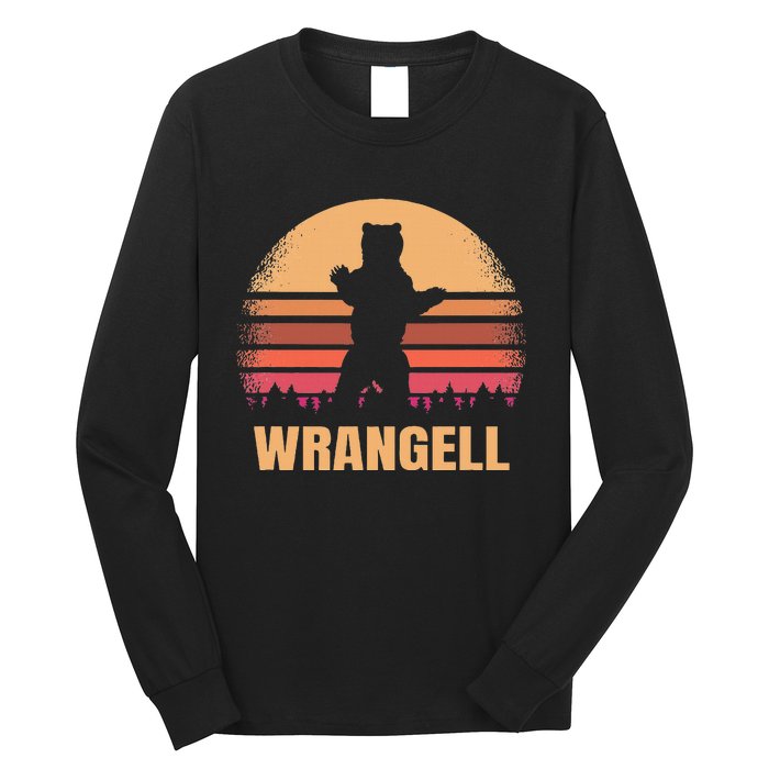 Wrangell Alaska Vintage Bear Ak Retro Distressed 80s Sunset Long Sleeve Shirt