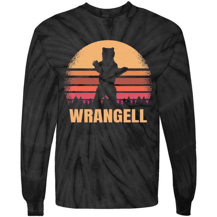 Wrangell Alaska Vintage Bear Ak Retro Distressed 80s Sunset Tie-Dye Long Sleeve Shirt