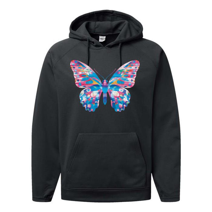 Wavy Colorful Butterfly Illustration  Performance Fleece Hoodie