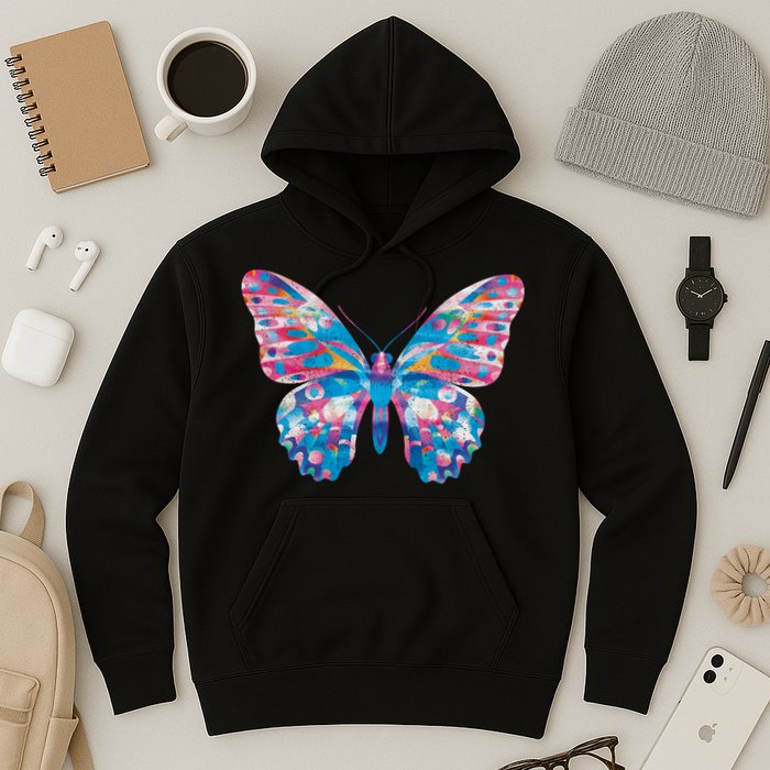 Wavy Colorful Butterfly Illustration  Hoodie