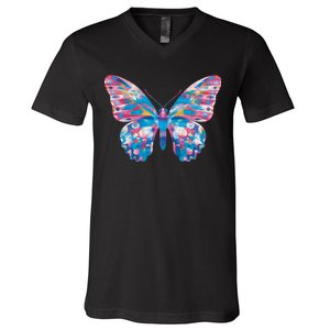 Wavy Colorful Butterfly Illustration  V-Neck T-Shirt