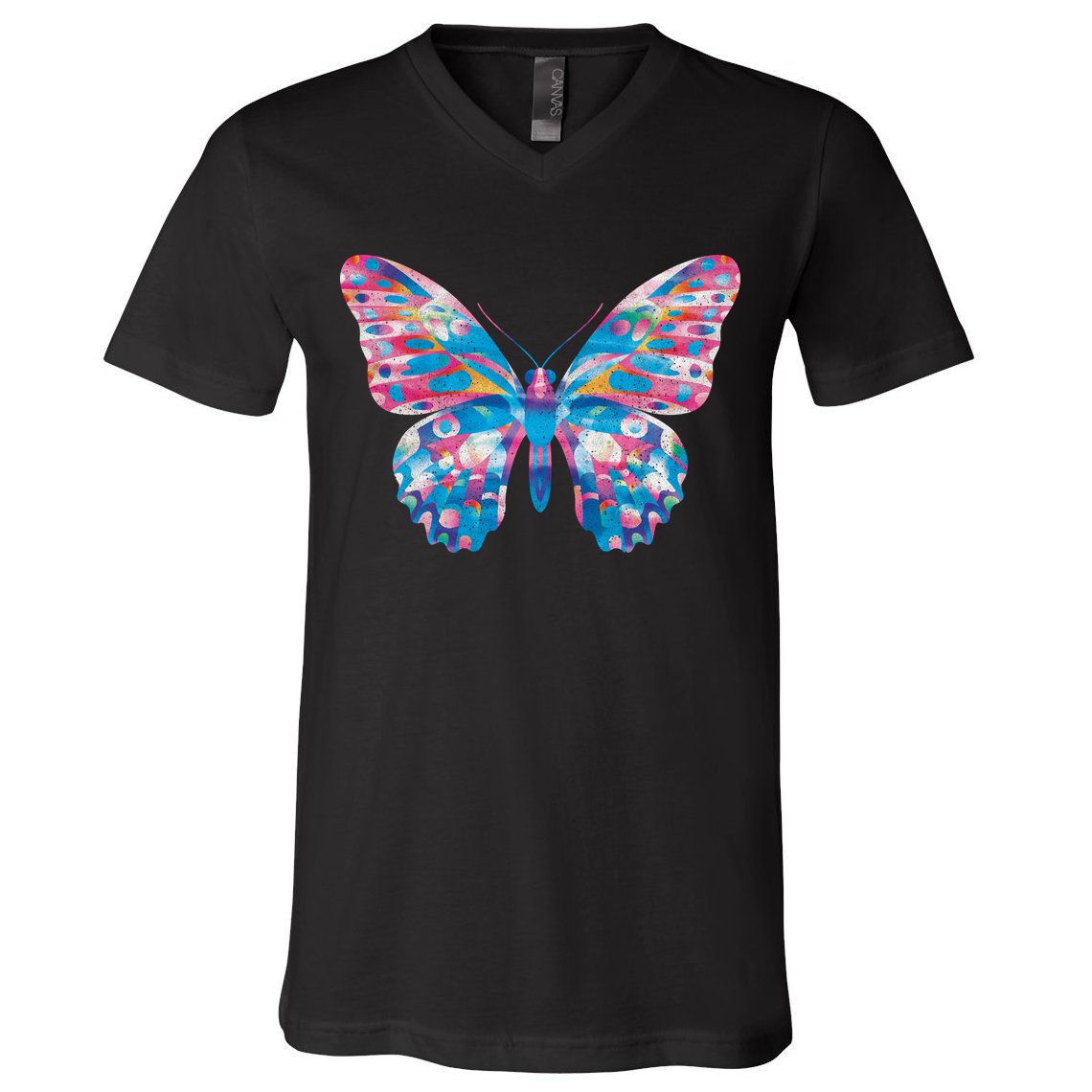 Wavy Colorful Butterfly Illustration  V-Neck T-Shirt