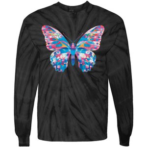 Wavy Colorful Butterfly Illustration  Tie-Dye Long Sleeve Shirt