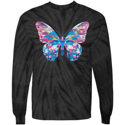 Wavy Colorful Butterfly Illustration  Tie-Dye Long Sleeve Shirt