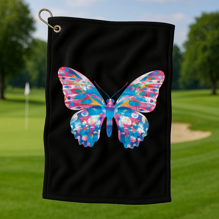 Wavy Colorful Butterfly Illustration  Golf Towel