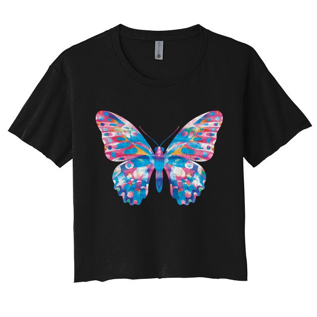 Wavy Colorful Butterfly Illustration  Crop Top
