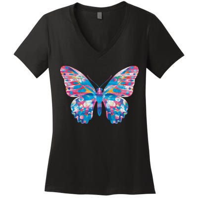 Wavy Colorful Butterfly Illustration  Women's V-Neck T-Shirt