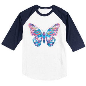 Wavy Colorful Butterfly Illustration  Baseball Sleeve Shirt