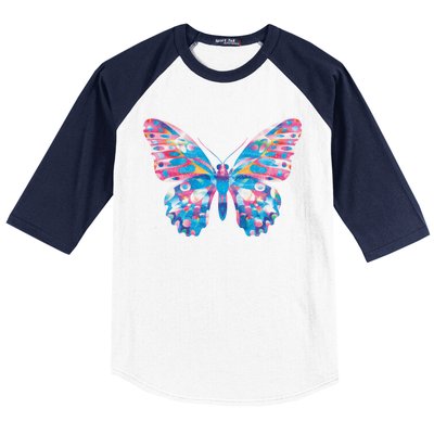 Wavy Colorful Butterfly Illustration  Baseball Sleeve Shirt