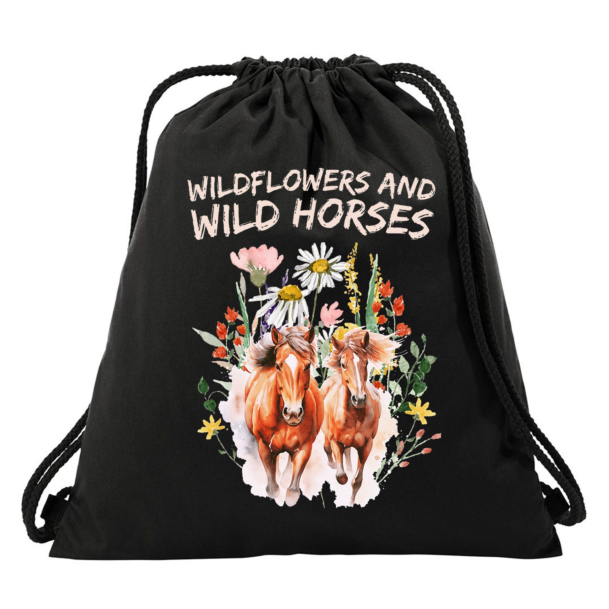 Wildflowers and Wild Horses Nature Beauty Country Outdoors Drawstring Bag