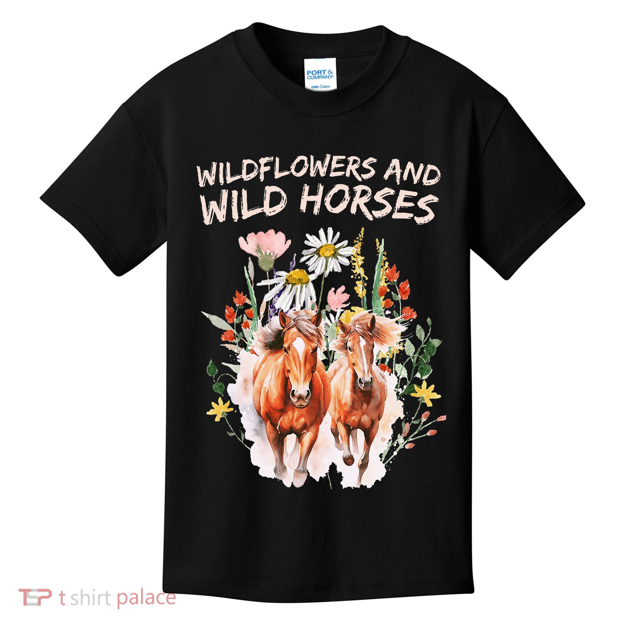 Wildflowers and Wild Horses Nature Beauty Country Outdoors Kids T-Shirt
