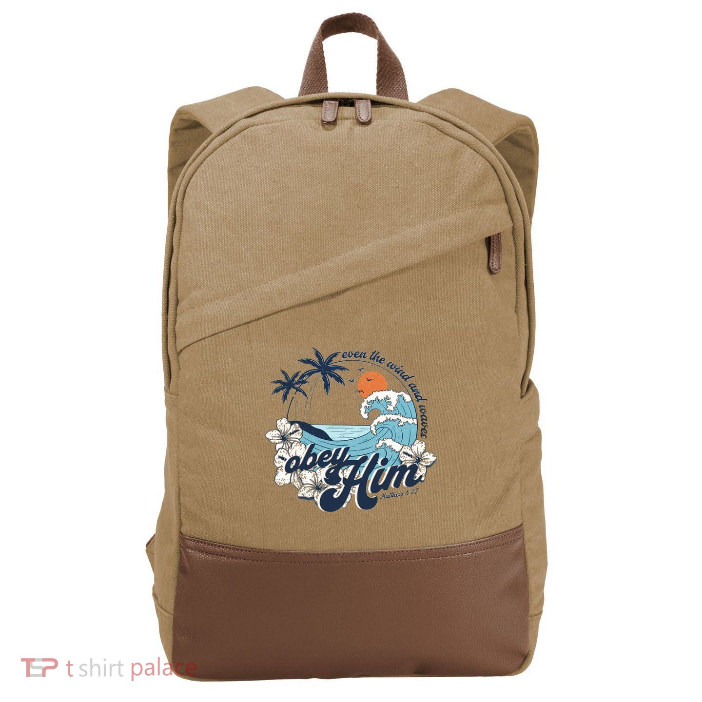 Wind And Waves Obey Him Christian Jesus Beach Bible Verse Cotton Canvas Backpack