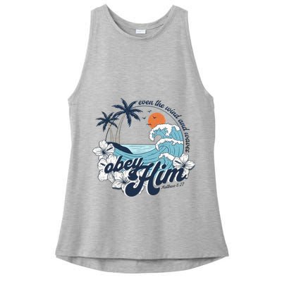 Wind And Waves Obey Him Christian Jesus Beach Bible Verse Ladies PosiCharge Tri-Blend Wicking Tank