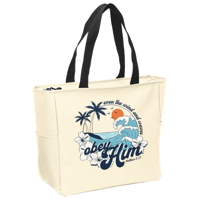 Wind And Waves Obey Him Christian Jesus Beach Bible Verse Zip Tote Bag