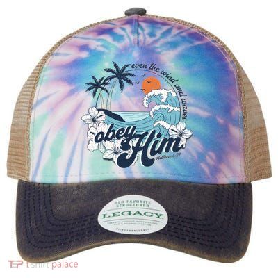 Wind And Waves Obey Him Christian Jesus Beach Bible Verse Legacy Tie Dye Trucker Hat