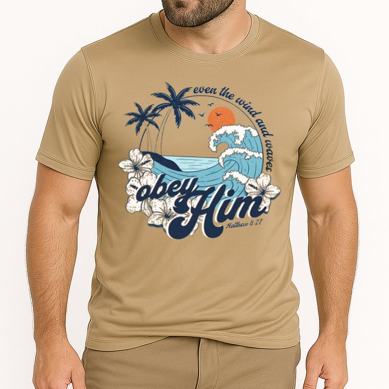 Wind And Waves Obey Him Christian Jesus Beach Bible Verse Cooling Performance Crew T-Shirt