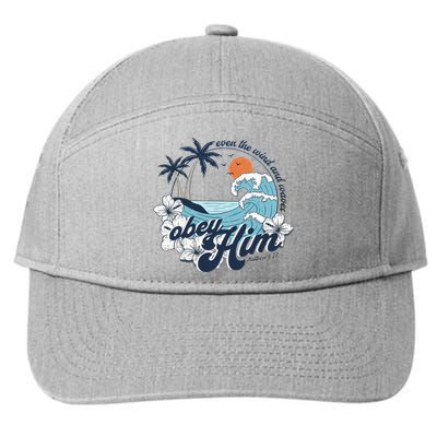 Wind And Waves Obey Him Christian Jesus Beach Bible Verse 7-Panel Snapback Hat