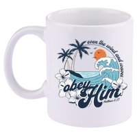 Wind And Waves Obey Him Christian Jesus Beach Bible Verse 11oz C Handle Ceramic Mug