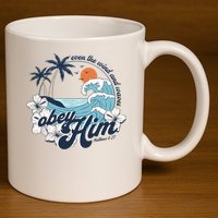Wind And Waves Obey Him Christian Jesus Beach Bible Verse 11oz C Handle Ceramic Mug