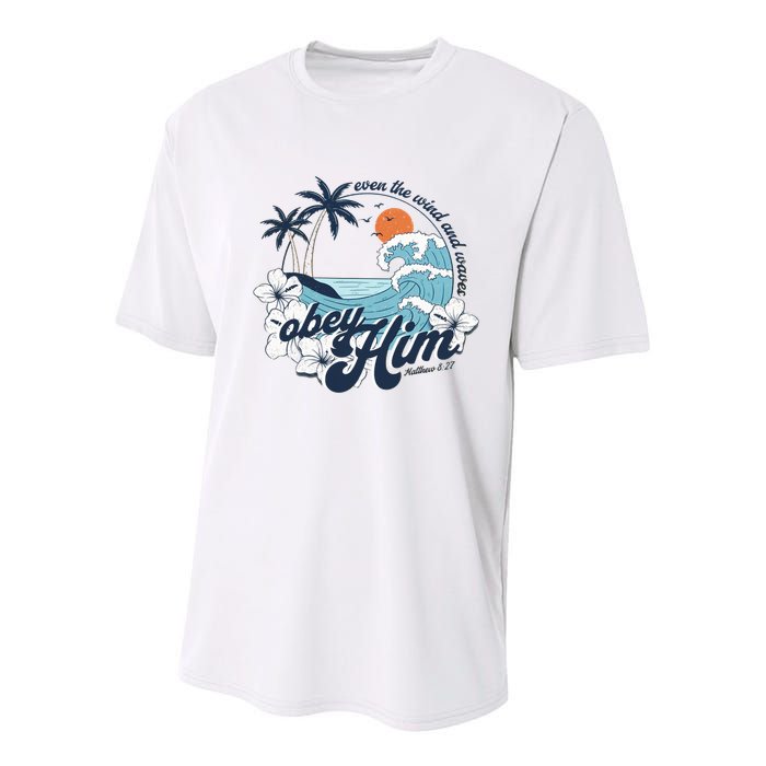Wind And Waves Obey Him Christian Jesus Beach Bible Verse Youth Performance Sprint T-Shirt
