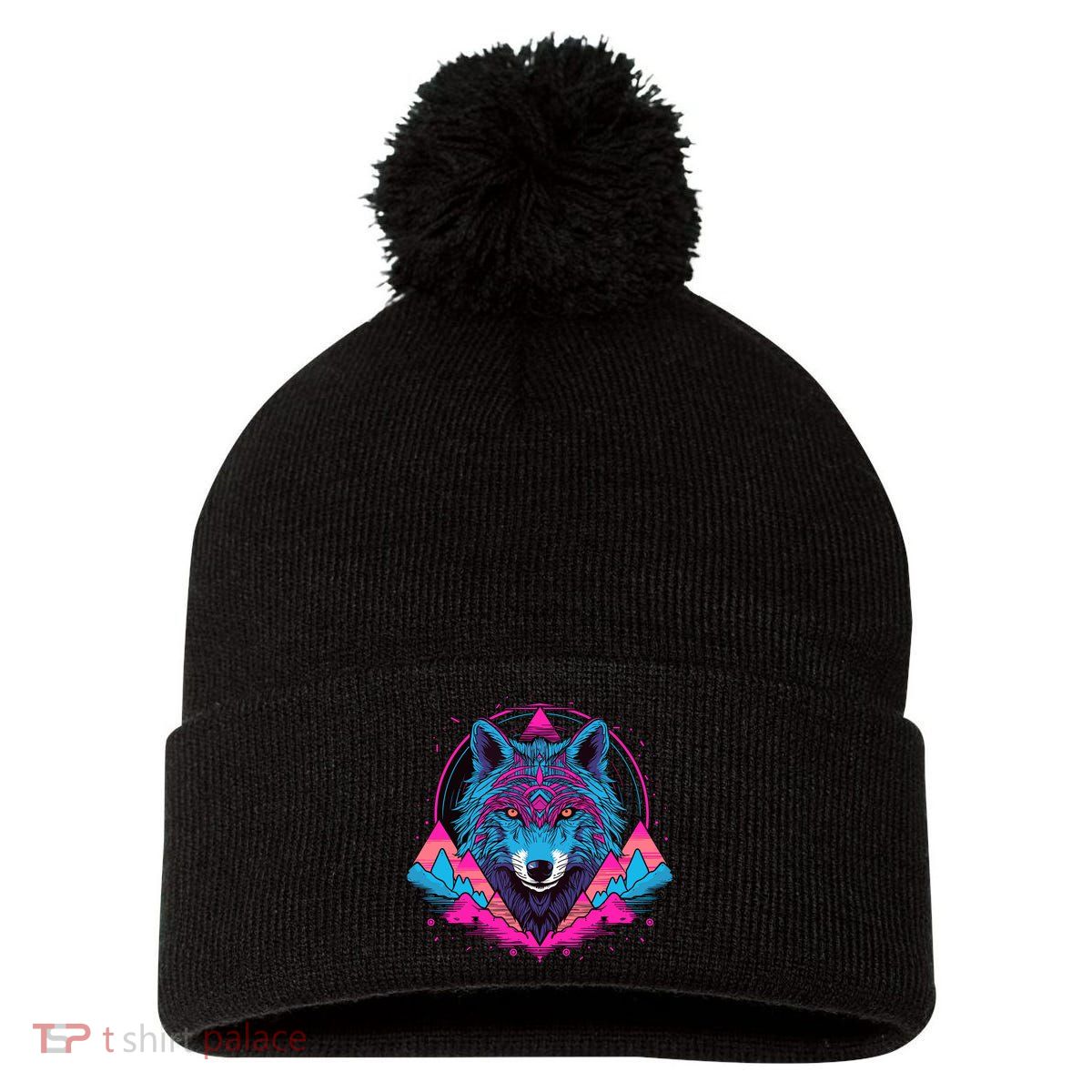 Wolf And Wolves Pom Pom 12in Knit Beanie