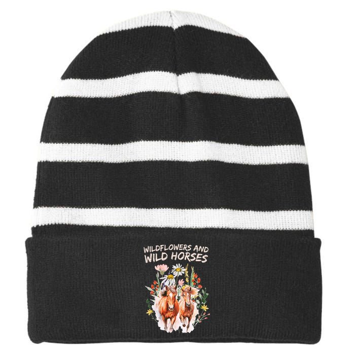 Wildflowers And Wild Horses Nature Beauty Country Striped Beanie with Solid Band