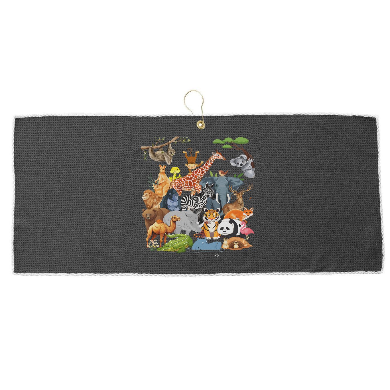 Women And Wildlife Zoo Day Party Cute 22 Animals Large Microfiber Waffle Golf Towel