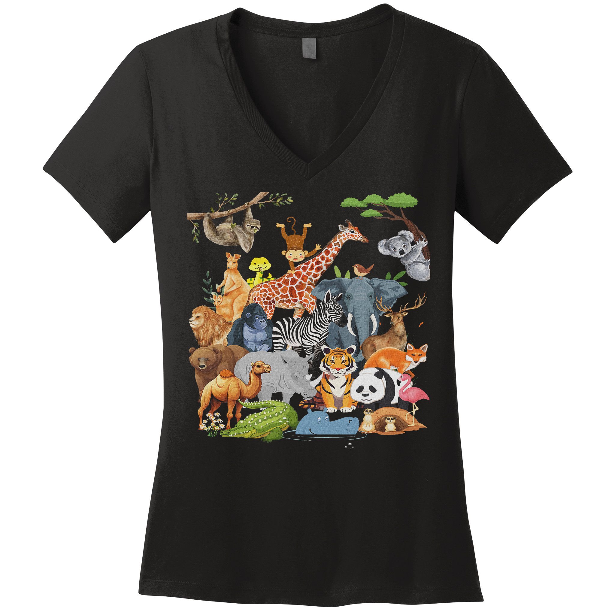 Women And Wildlife Zoo Day Party Cute 22 Animals Women's V-Neck T-Shirt