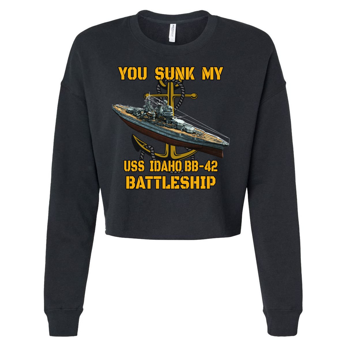 Ww2 American Warship Uss Idaho Bbgift42 Battleship Veterans Day Gift Cropped Pullover Crew