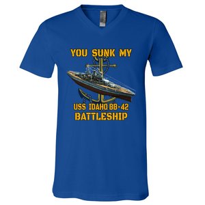 Ww2 American Warship Uss Idaho Bbgift42 Battleship Veterans Day Gift V-Neck T-Shirt