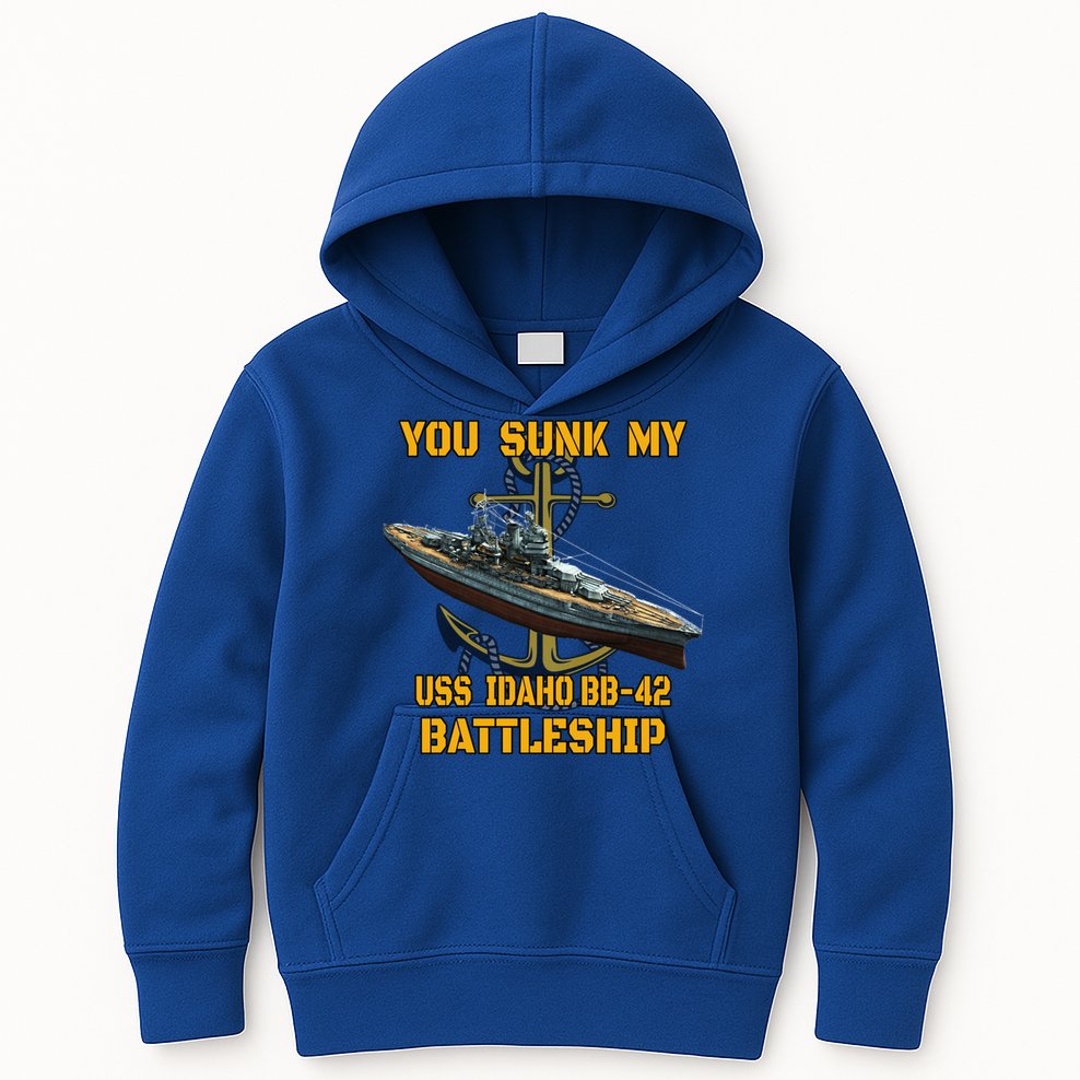 Ww2 American Warship Uss Idaho Bbgift42 Battleship Veterans Day Gift Kids Hoodie