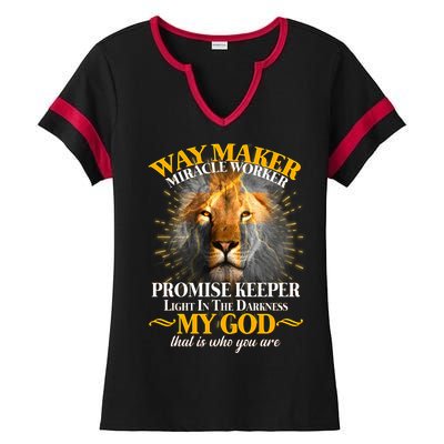 Way Maker Miracle Worker Lion Ladies Halftime Notch Neck Tee