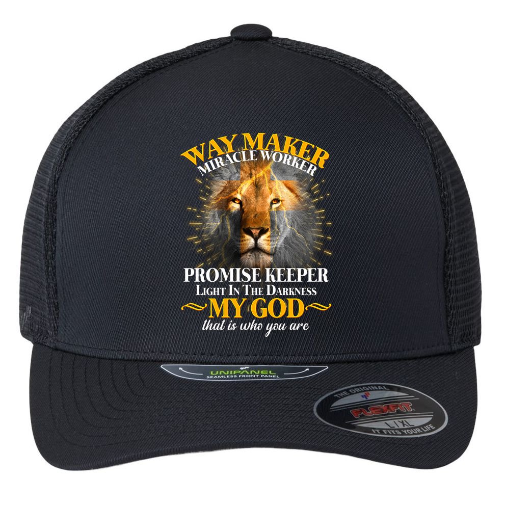 Way Maker Miracle Worker Lion Flexfit Unipanel Trucker Cap