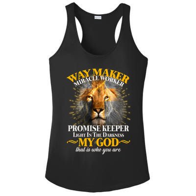 Way Maker Miracle Worker Lion Ladies PosiCharge Competitor Racerback Tank