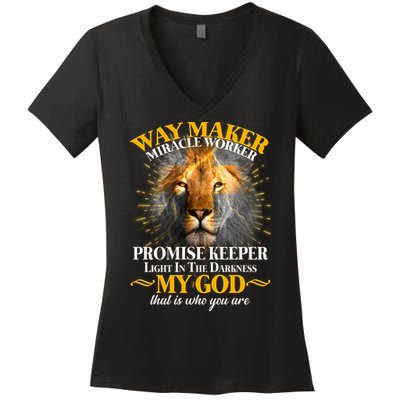 Way Maker Miracle Worker Lion Women's V-Neck T-Shirt