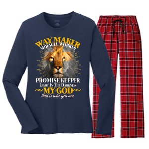 Way Maker Miracle Worker Lion Women's Long Sleeve Flannel Pajama Set 