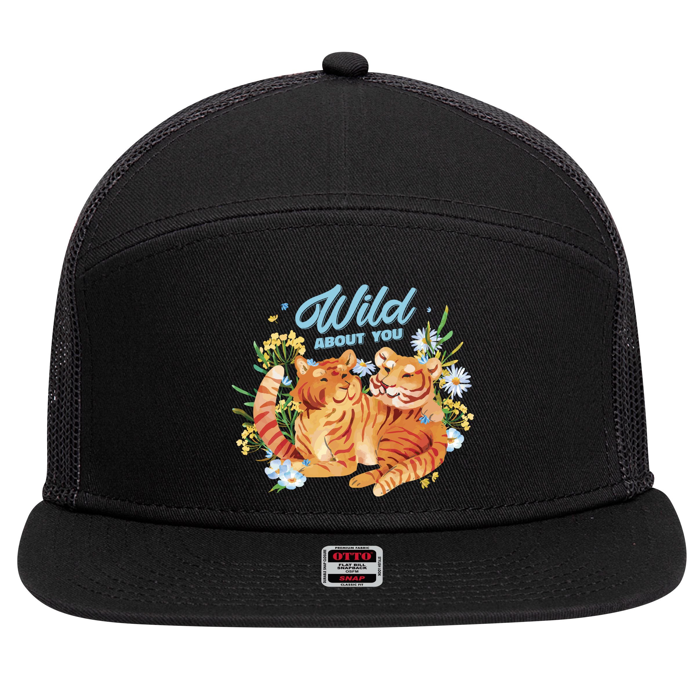 Wild About You Cute Tiger Couple 7 Panel Mesh Trucker Snapback Hat