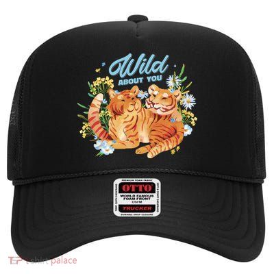 Wild About You Cute Tiger Couple High Crown Mesh Back Trucker Hat