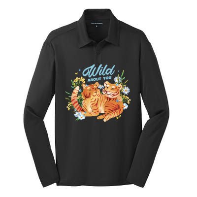 Wild About You Cute Tiger Couple Silk Touch Performance Long Sleeve Polo