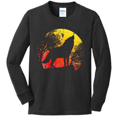 Wild Animal Zoo Keeper Gift Idea Retro Wolf Kids Long Sleeve Shirt