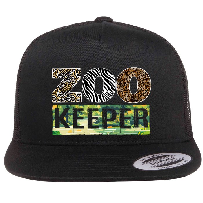 Wildlife Animals Zoo Keeper Graphic Flat Bill Trucker Hat