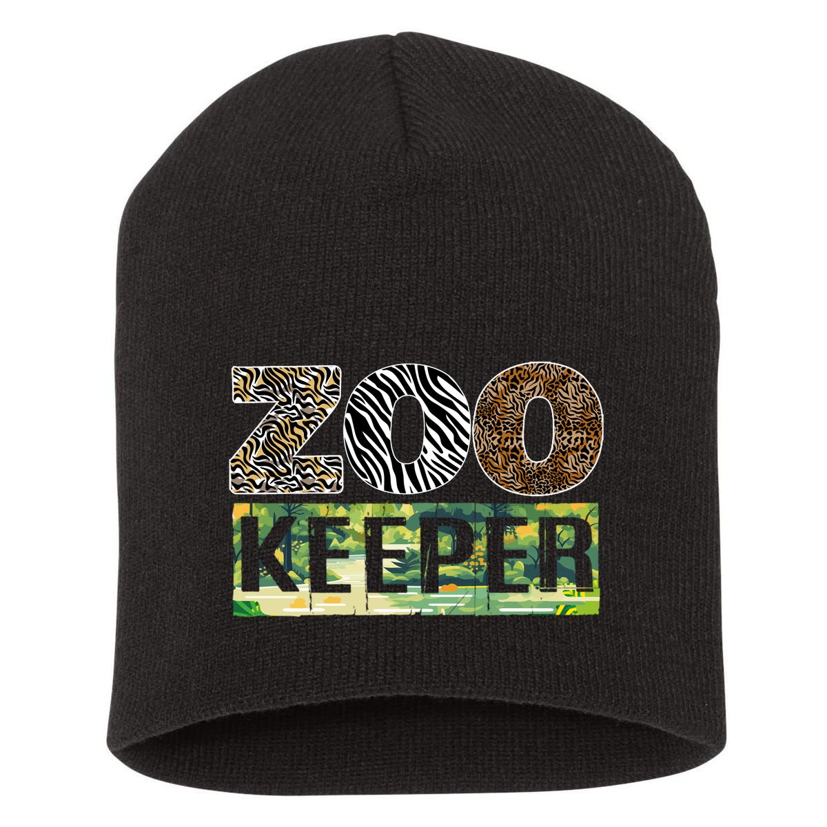 Wildlife Animals Zoo Keeper Graphic Short Acrylic Beanie