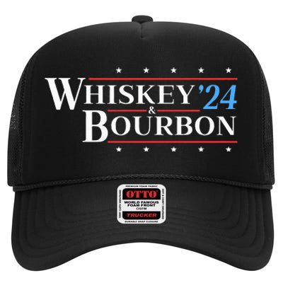 Whiskey & Bourbon 24 Funny Drinking Alcohol Election 2024 High Crown Mesh Back Trucker Hat