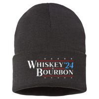 Whiskey & Bourbon 24 Funny Drinking Alcohol Election 2024 Sustainable Knit Beanie