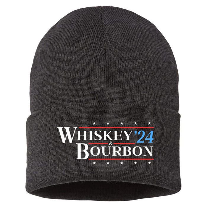 Whiskey & Bourbon 24 Funny Drinking Alcohol Election 2024 Sustainable Knit Beanie