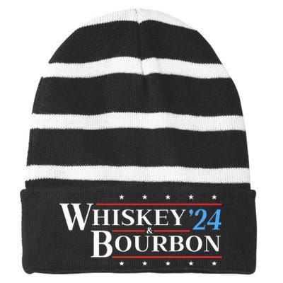 Whiskey & Bourbon 24 Funny Drinking Alcohol Election 2024 Striped Beanie with Solid Band