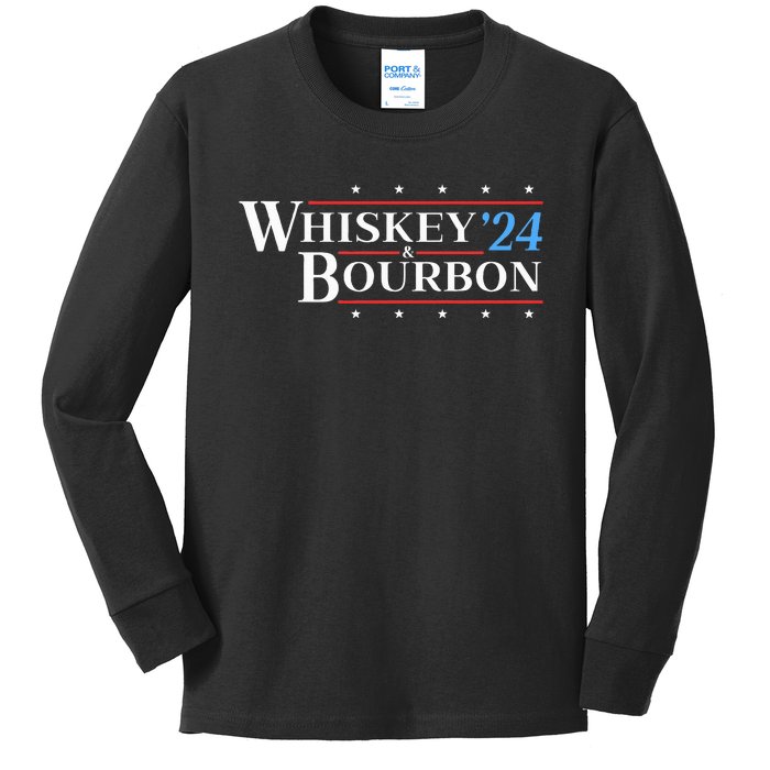 Whiskey & Bourbon 24 Funny Drinking Alcohol Election 2024 Kids Long Sleeve Shirt